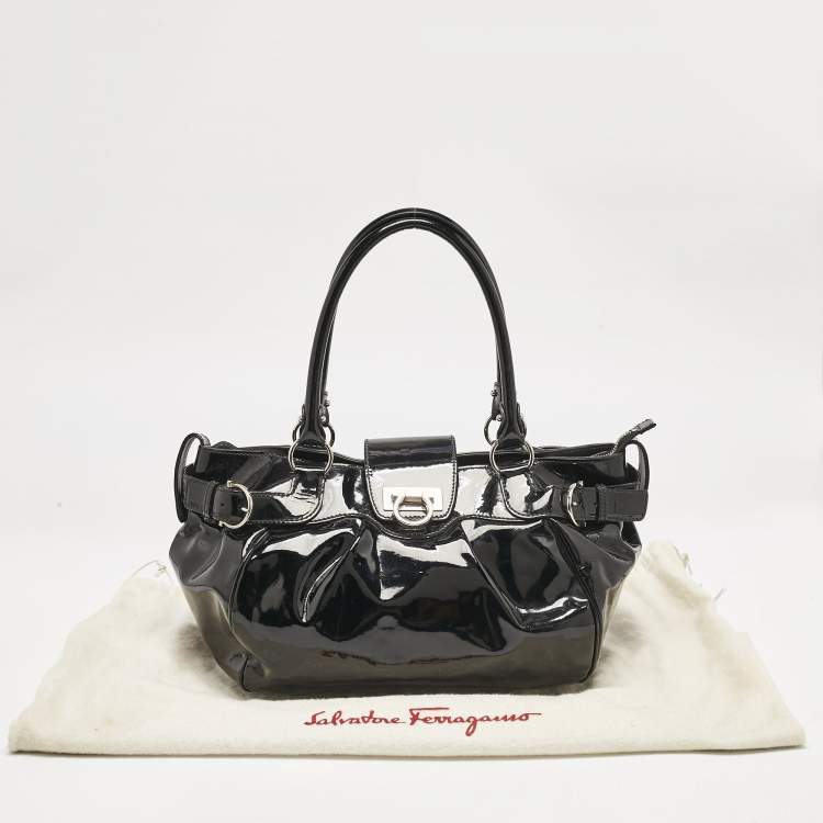 Pre Owned Salvatore Ferragamo Black Patent Leather Marisa Satchel