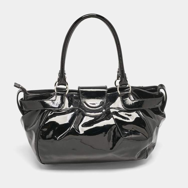 Pre Owned Salvatore Ferragamo Black Patent Leather Marisa Satchel
