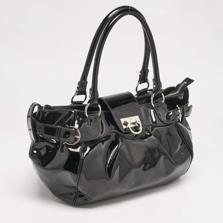 Pre Owned Salvatore Ferragamo Black Patent Leather Marisa Satchel