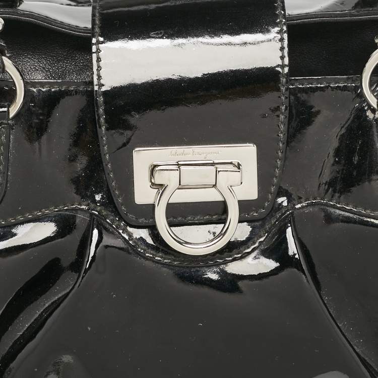 Pre Owned Salvatore Ferragamo Black Patent Leather Marisa Satchel