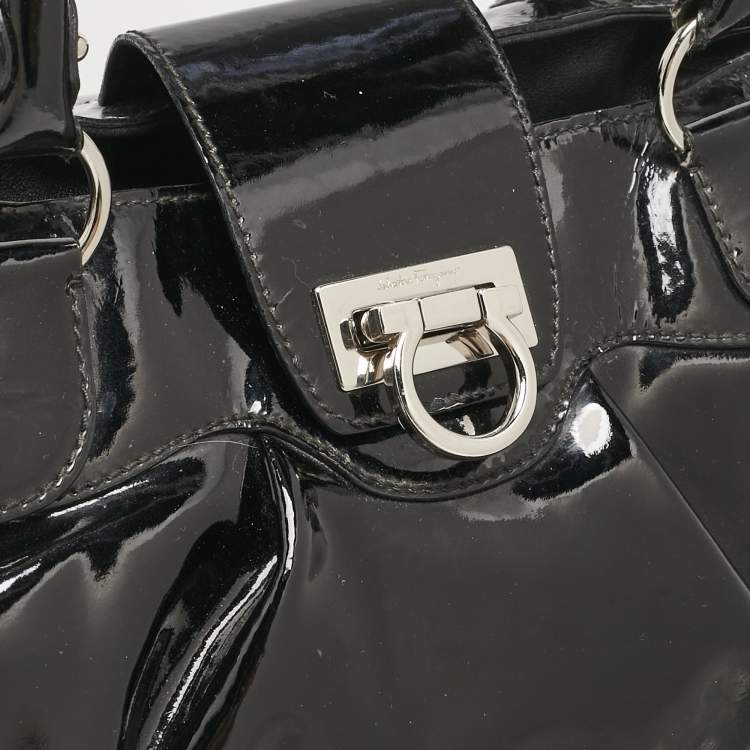 Pre Owned Salvatore Ferragamo Black Patent Leather Marisa Satchel