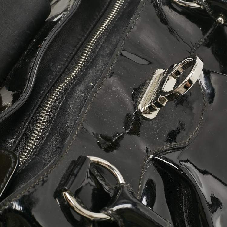 Pre Owned Salvatore Ferragamo Black Patent Leather Marisa Satchel