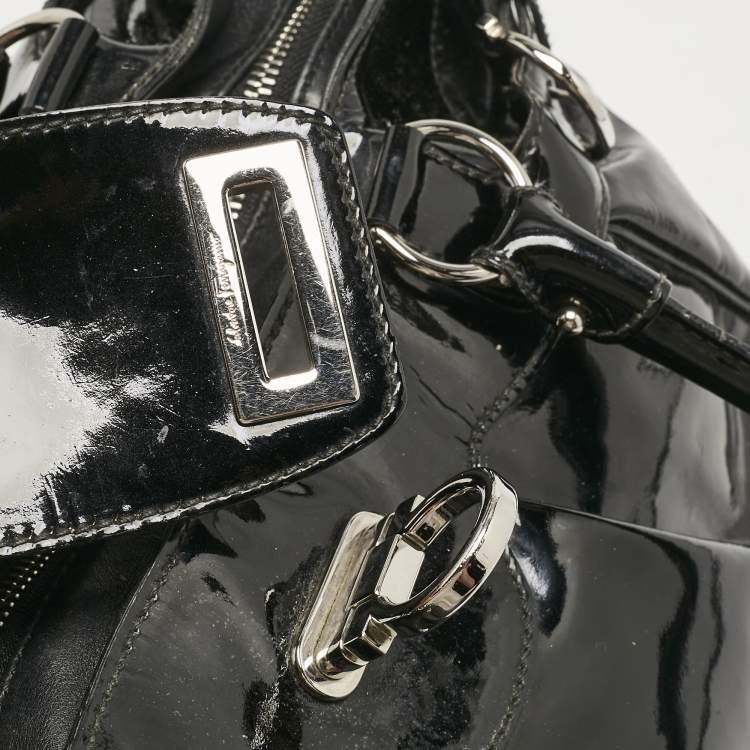 Pre Owned Salvatore Ferragamo Black Patent Leather Marisa Satchel