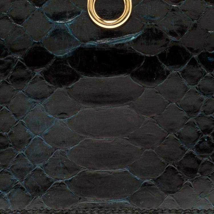 Pre Owned Salvatore Ferragamo Dark Blue Python Mandorla Wallet