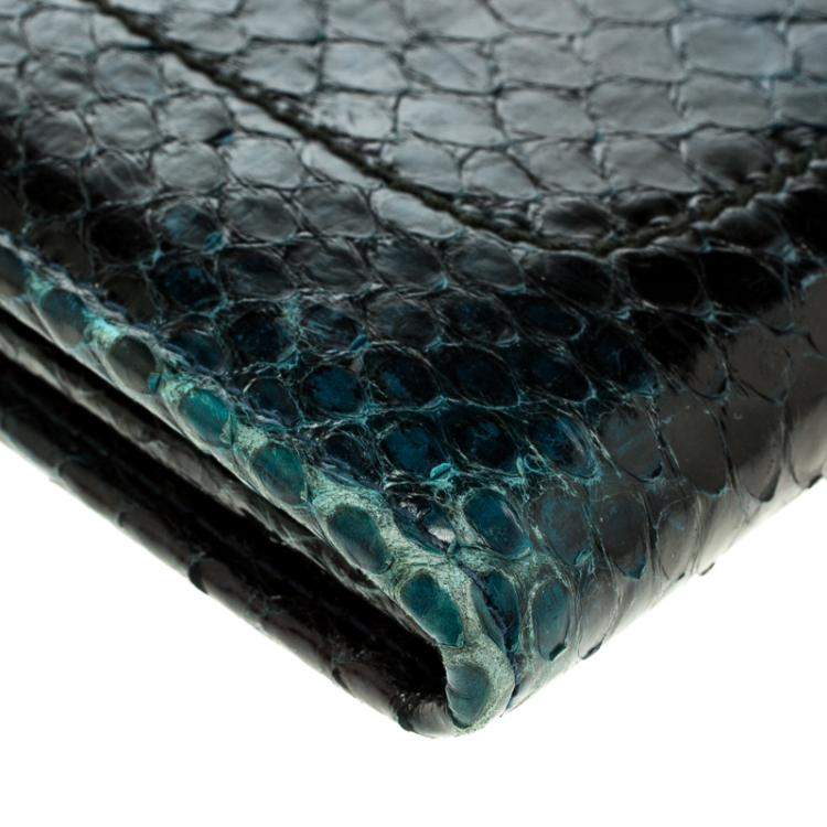 Pre Owned Salvatore Ferragamo Dark Blue Python Mandorla Wallet