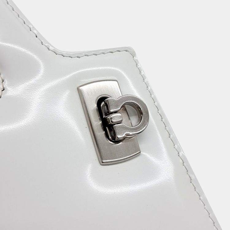 Pre Owned Salvatore Ferragamo White Leather Wanda Mini Tote 