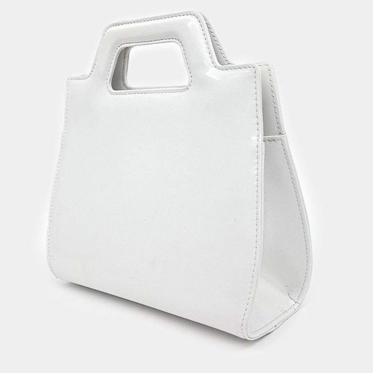 Pre Owned Salvatore Ferragamo White Leather Wanda Mini Tote 
