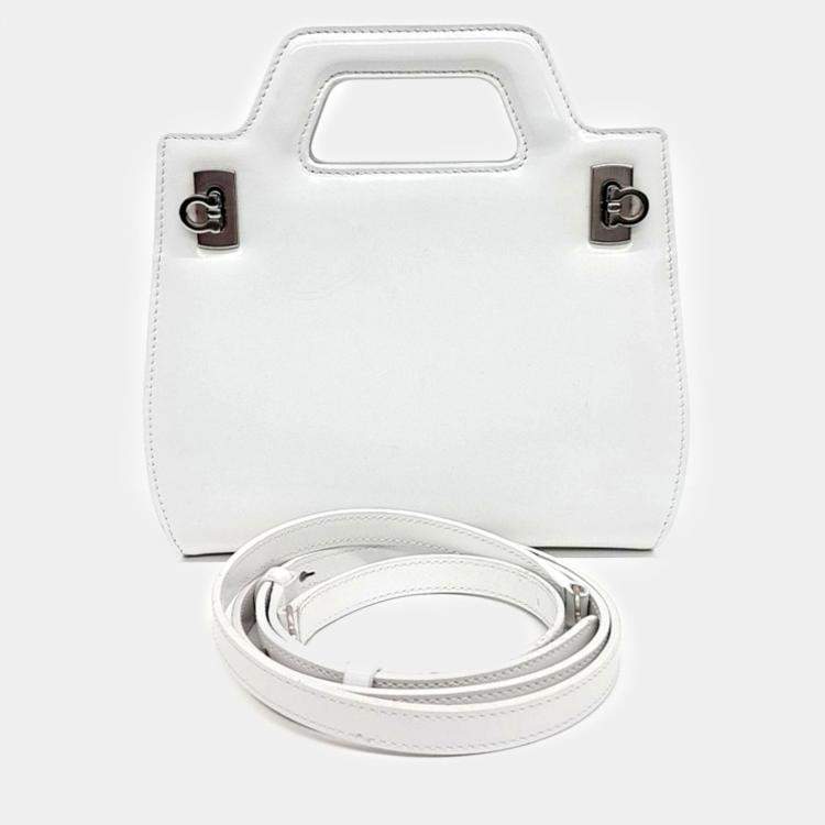 Pre Owned Salvatore Ferragamo White Leather Wanda Mini Tote 
