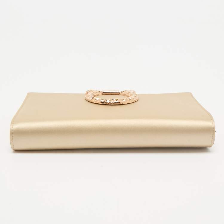 Pre Owned Salvatore Ferragamo Beige Satin Gancini Chain Clutch