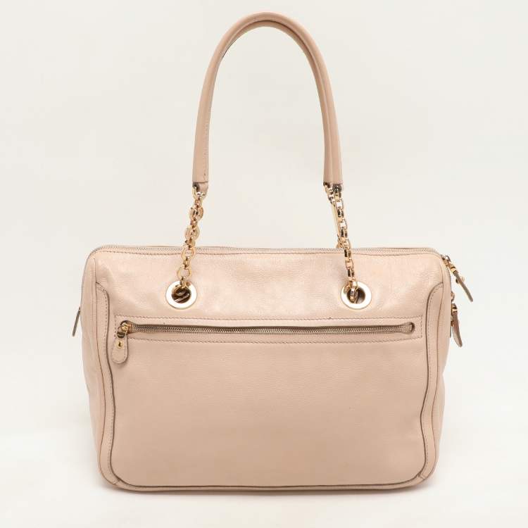 Pre Owned Salvatore Ferragamo Beige Leather Double Gancio Bag
