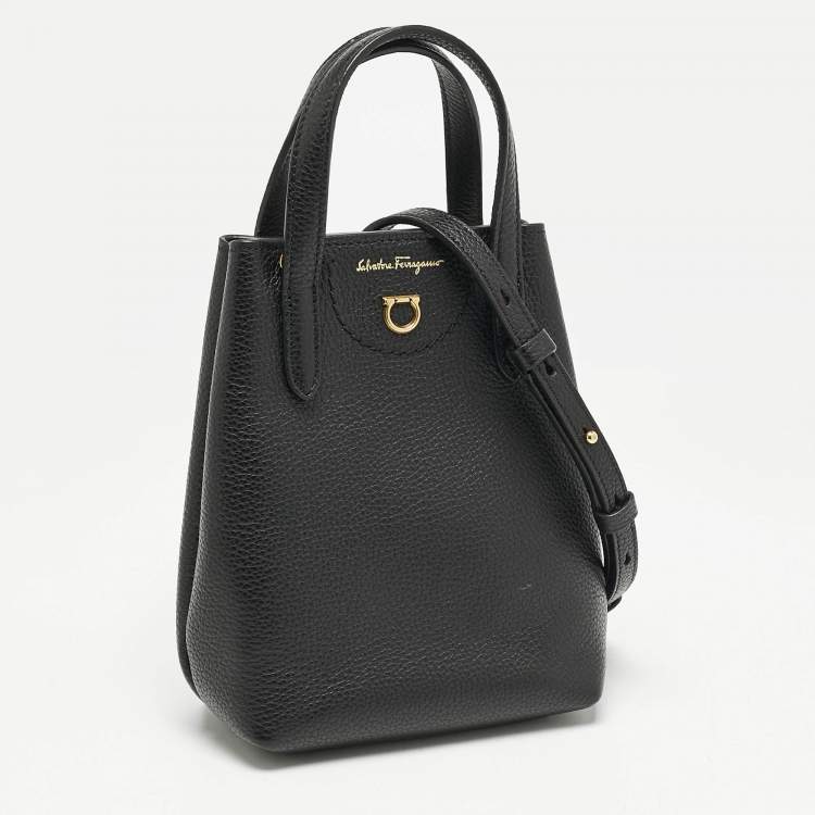Pre Owned Salvatore Ferragamo Black Leather Mini Travel Tote