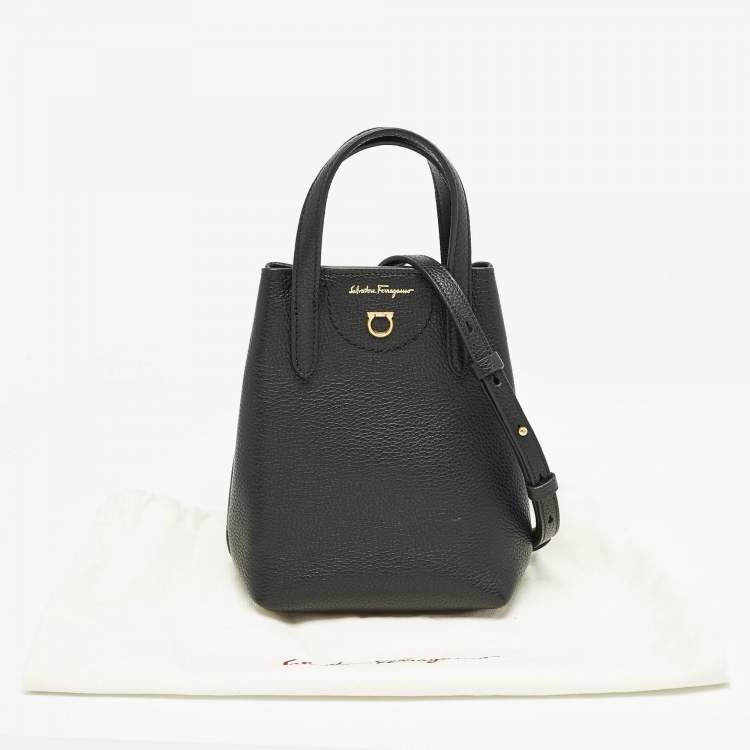 Pre Owned Salvatore Ferragamo Black Leather Mini Travel Tote