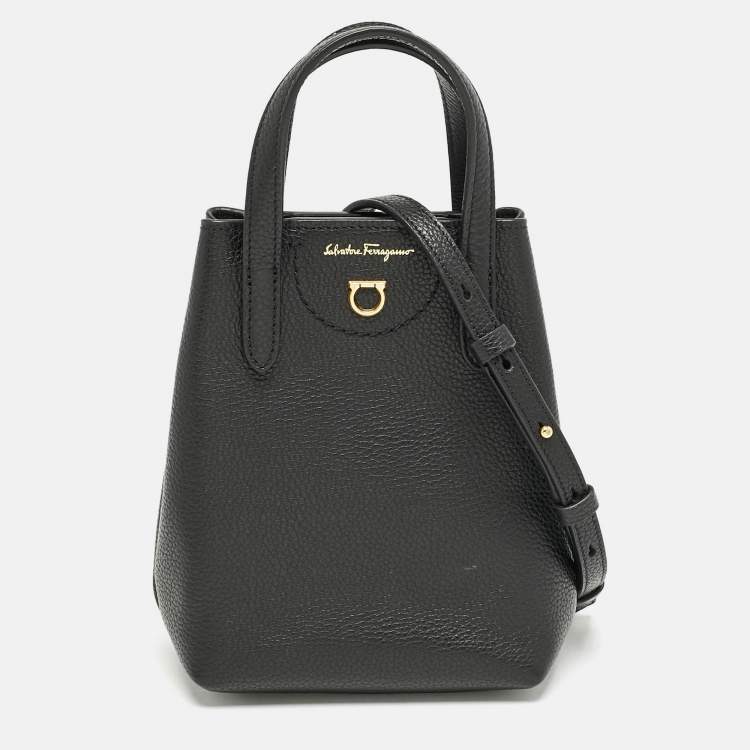 Pre Owned Salvatore Ferragamo Black Leather Mini Travel Tote