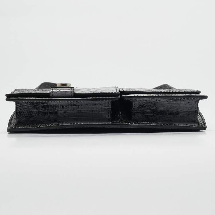 Pre Owned Salvatore Ferragamo Lilac/Black Lizard Embossed Leather Multi Pocket Flap Crossbody Bag