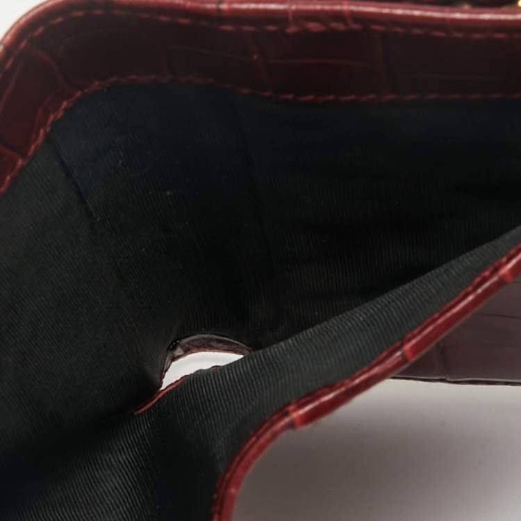 Pre Owned Salvatore Ferragamo Red Croc Embossed Leather Vara Bow French Wallet