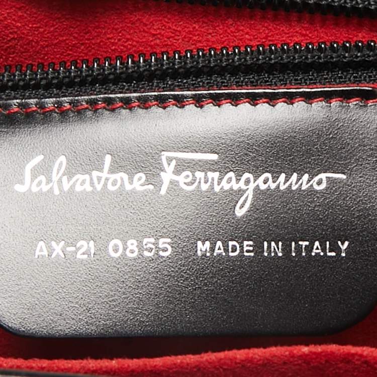 Pre Owned Salvatore Ferragamo Black Embossed Leather Gancini Top Handle Bag