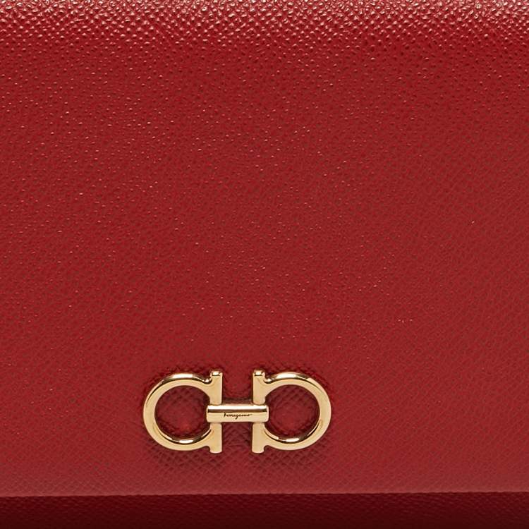 Pre Owned Salvatore Ferragamo Red Leather Mini Gancini Top Handle Bag