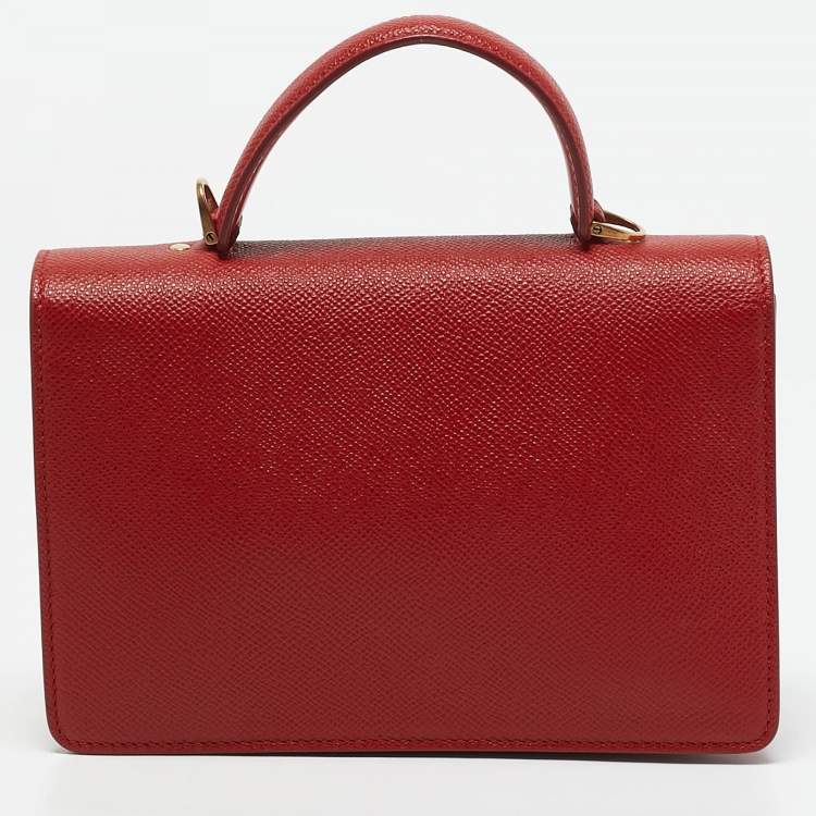 Pre Owned Salvatore Ferragamo Red Leather Mini Gancini Top Handle Bag