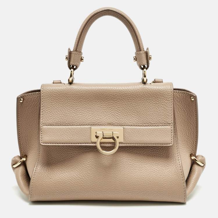 Pre Owned Salvatore Ferragamo Beige Leather Small Sofia Top Handle Bag