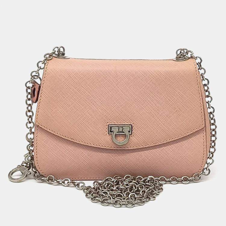 Pre Owned Salvatore Ferragamo Pink Leather Gancini Chain Crossbody Bag