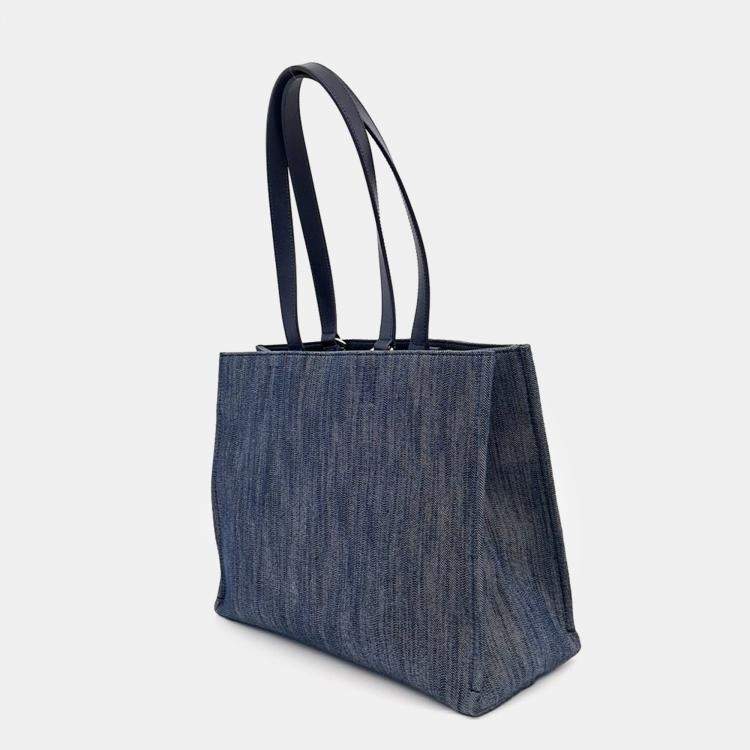 Pre Owned Salvatore Ferragamo Navy Blue Denim denim logo tote and shoulder bag large