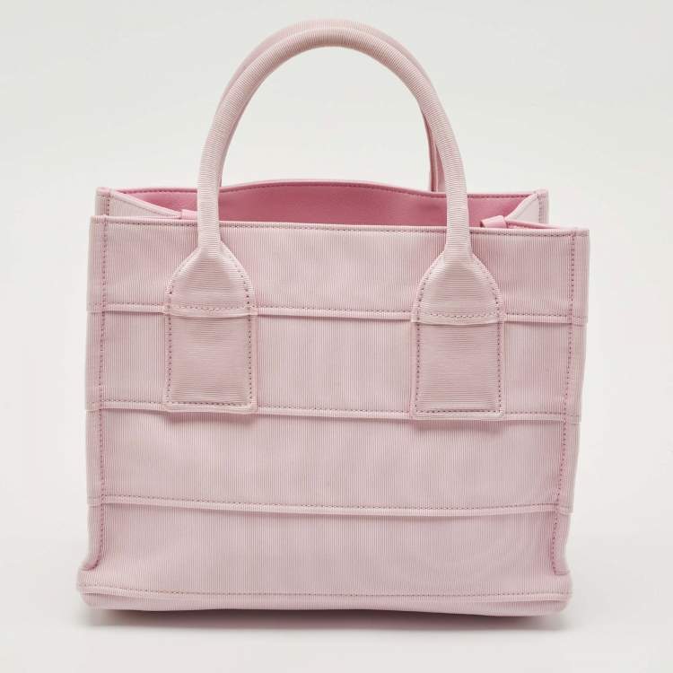 Pre Owned Salvatore Ferragamo Pink Signature Fabric Logo Small Tote