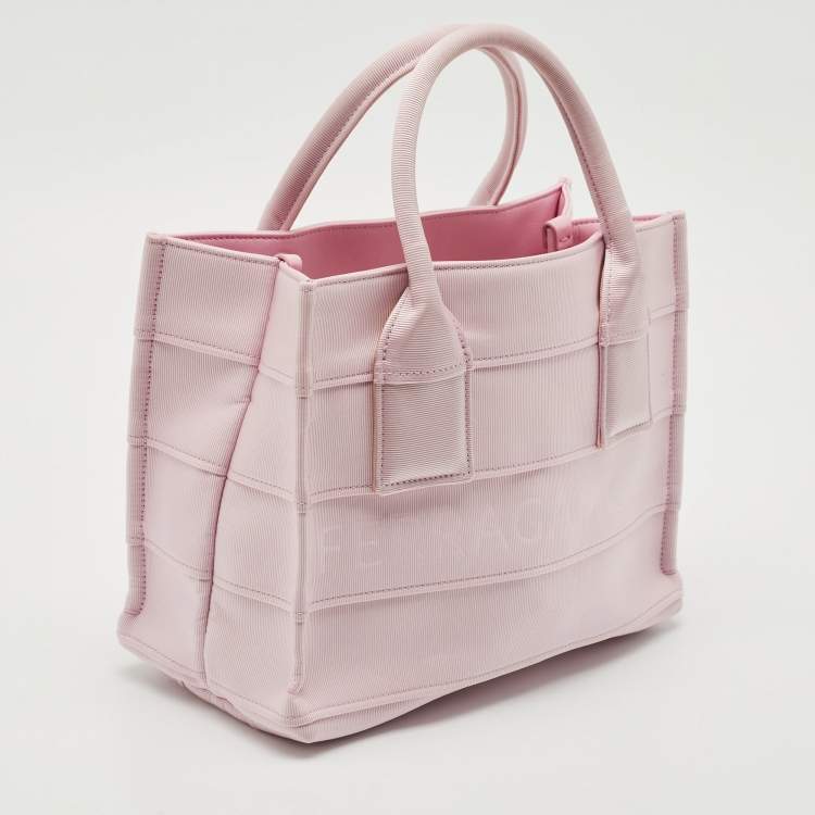 Pre Owned Salvatore Ferragamo Pink Signature Fabric Logo Small Tote