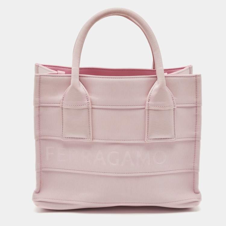 Pre Owned Salvatore Ferragamo Pink Signature Fabric Logo Small Tote
