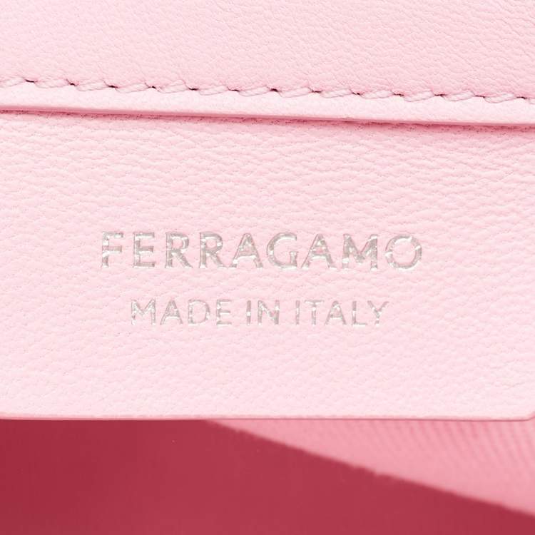 Pre Owned Salvatore Ferragamo Pink Signature Fabric Logo Small Tote