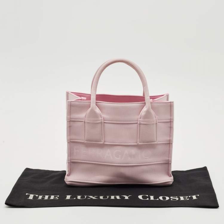 Pre Owned Salvatore Ferragamo Pink Signature Fabric Logo Small Tote