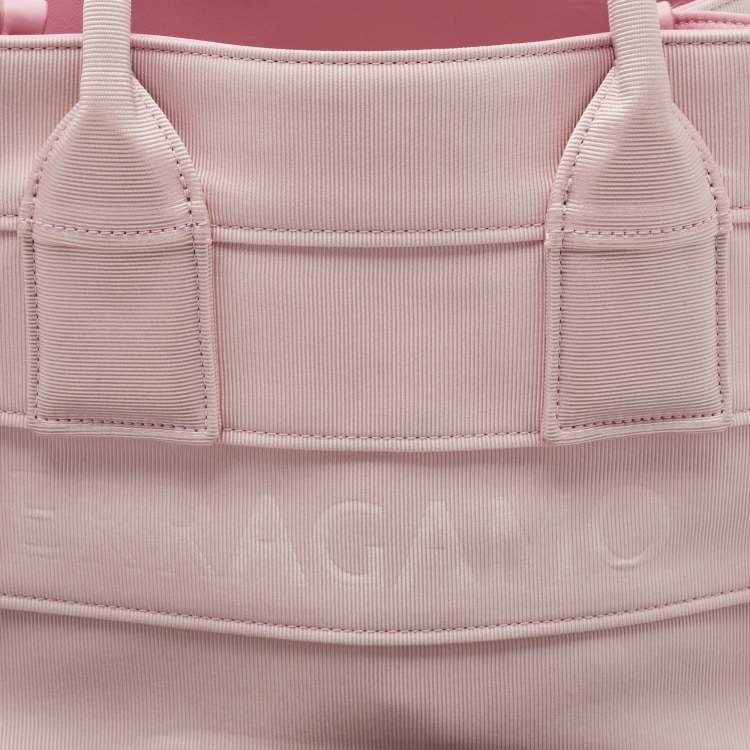 Pre Owned Salvatore Ferragamo Pink Signature Fabric Logo Small Tote
