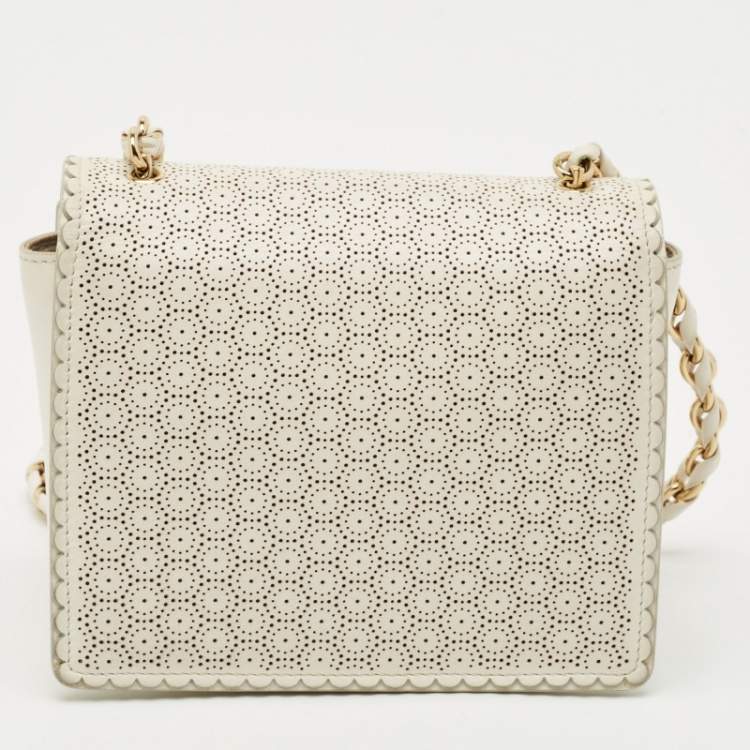 Pre Owned Salvatore Ferragamo White Perforated Leather Mini Vara Ginny Shoulder Bag