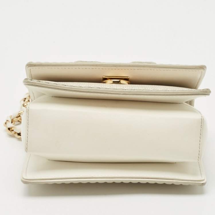 Pre Owned Salvatore Ferragamo White Perforated Leather Mini Vara Ginny Shoulder Bag
