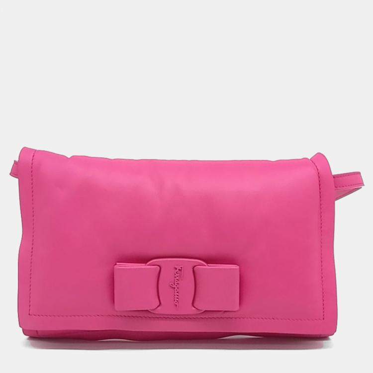 Pre Owned Salvatore Ferragamo Pink Leather Viva Bow Mini Crossbody Bag