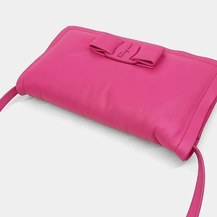 Pre Owned Salvatore Ferragamo Pink Leather Viva Bow Mini Crossbody Bag