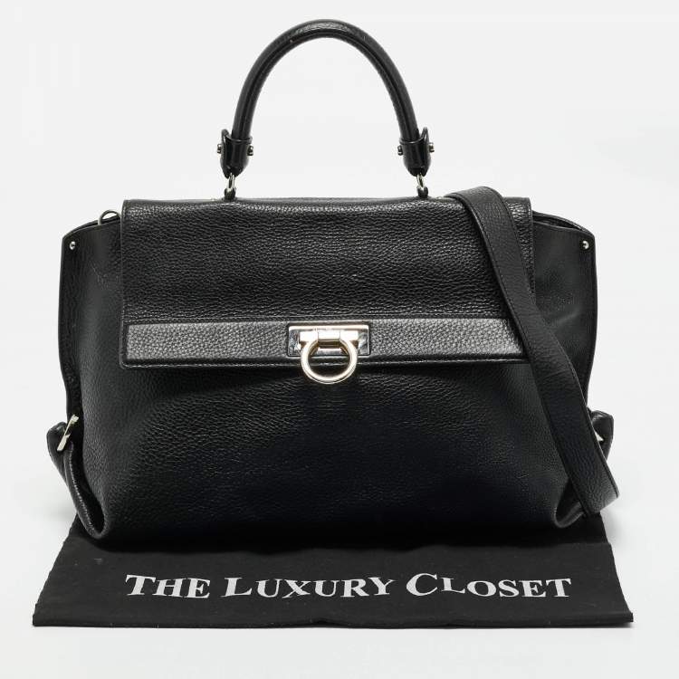 Pre Owned Salvatore Ferragamo Black Leather Large Sofia Top Handle Bag