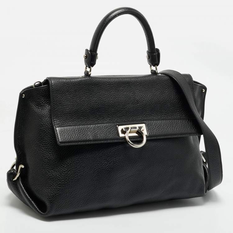 Pre Owned Salvatore Ferragamo Black Leather Large Sofia Top Handle Bag