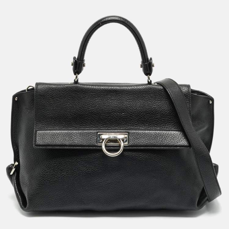Pre Owned Salvatore Ferragamo Black Leather Large Sofia Top Handle Bag