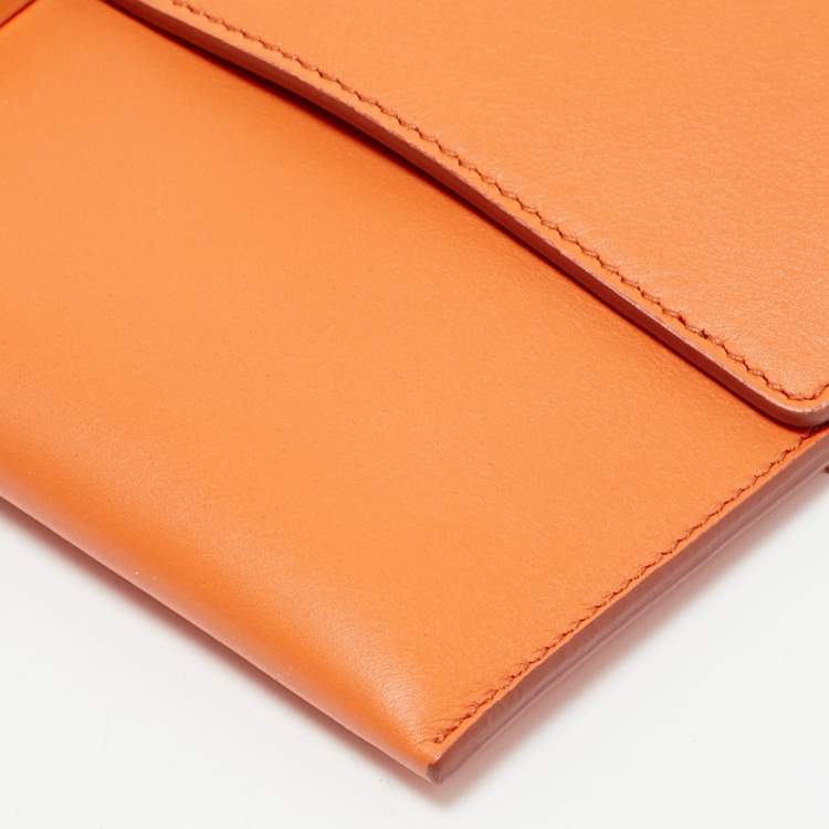 Pre Owned Salvatore Ferragamo Orange Leather Afef Lock Story Wristlet Clutch