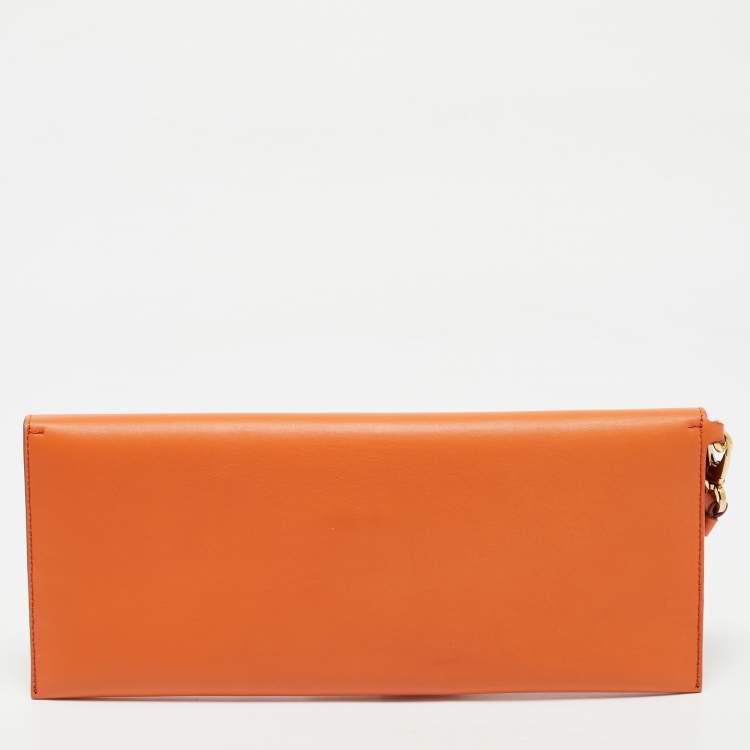 Pre Owned Salvatore Ferragamo Orange Leather Afef Lock Story Wristlet Clutch