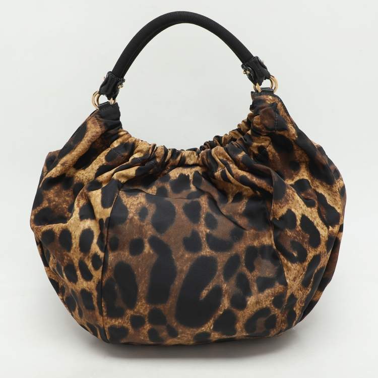 Pre Owned Salvatore Ferragamo Brown Leopard Print Nylon Vara Bow Hobo