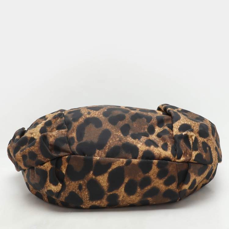 Pre Owned Salvatore Ferragamo Brown Leopard Print Nylon Vara Bow Hobo