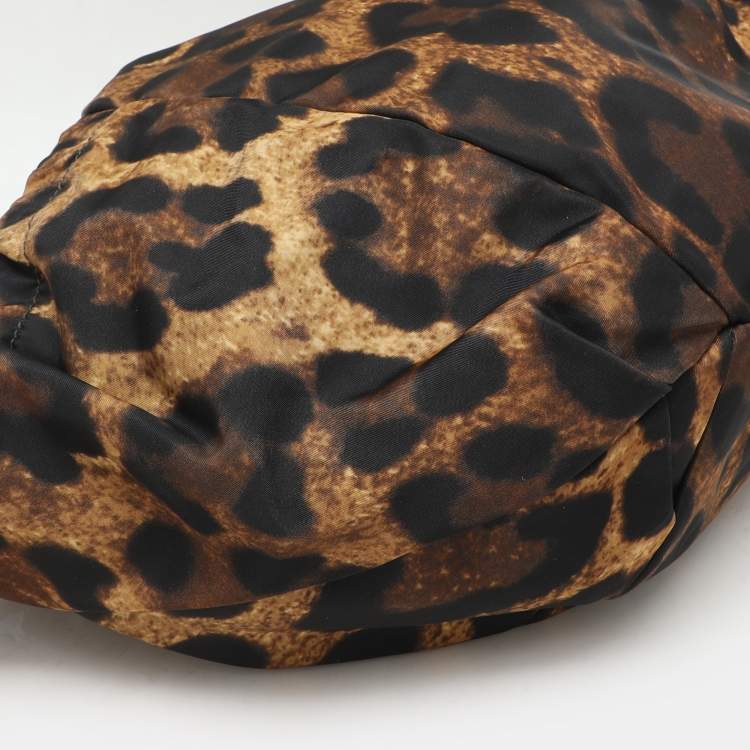 Pre Owned Salvatore Ferragamo Brown Leopard Print Nylon Vara Bow Hobo