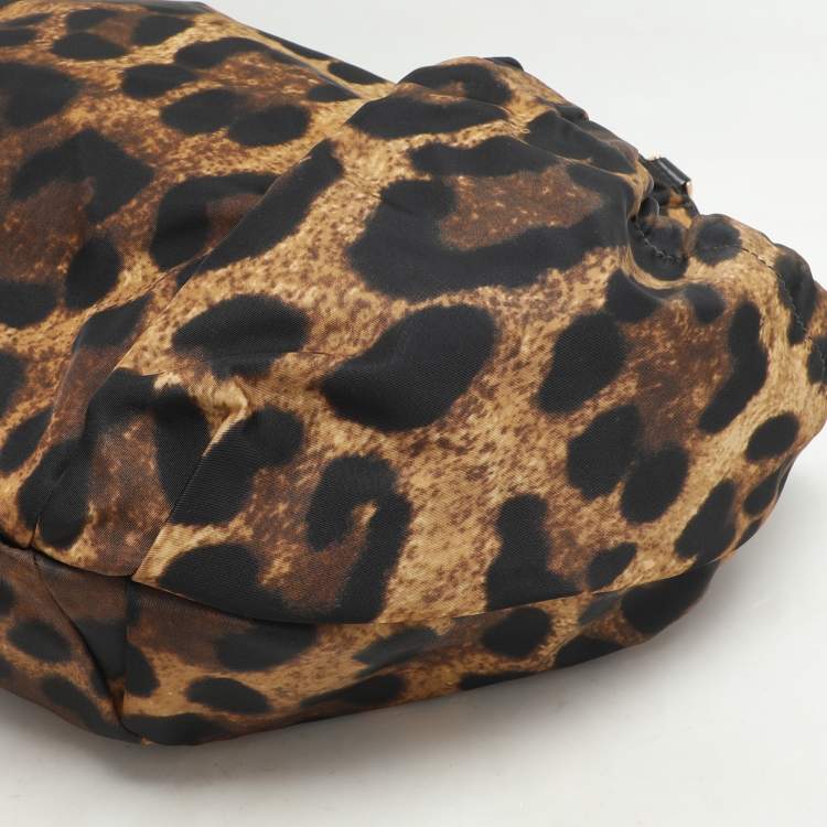 Pre Owned Salvatore Ferragamo Brown Leopard Print Nylon Vara Bow Hobo