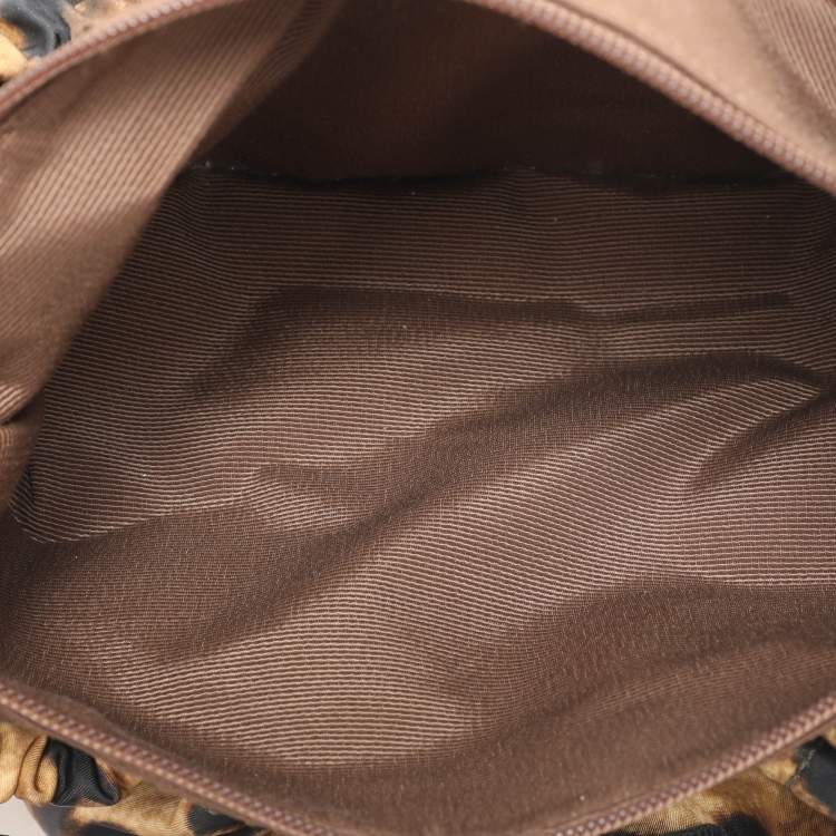 Pre Owned Salvatore Ferragamo Brown Leopard Print Nylon Vara Bow Hobo