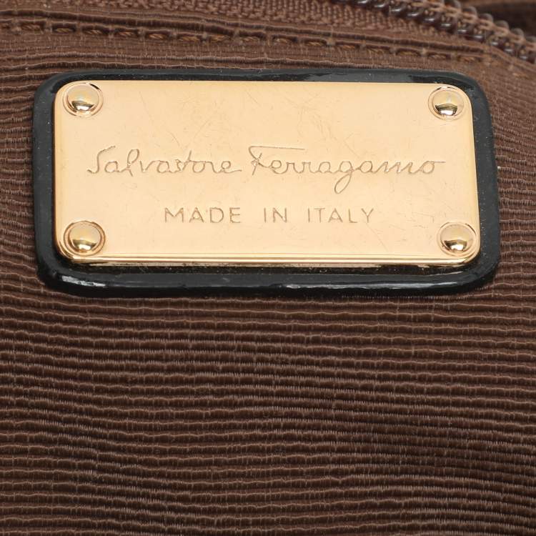 Pre Owned Salvatore Ferragamo Brown Leopard Print Nylon Vara Bow Hobo