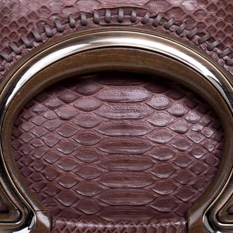 Pre Owned Salvatore Ferragamo Dark Beige Python Foldover Clutch