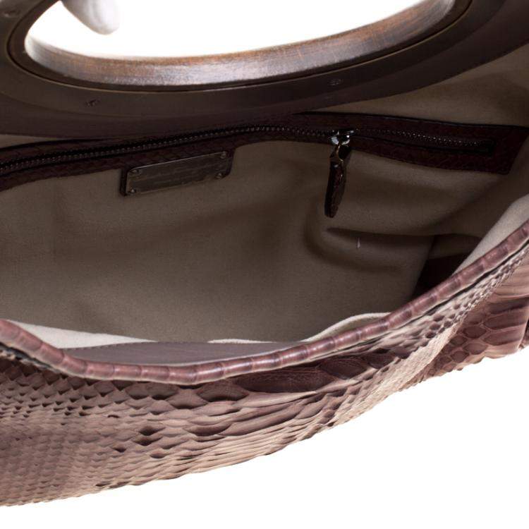 Pre Owned Salvatore Ferragamo Dark Beige Python Foldover Clutch