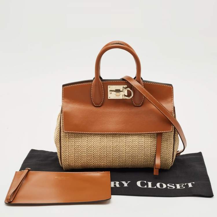 مملوكة مسبقًا Salvatore Ferragamo Brown/Beige Raffia and Leather Studio Tote