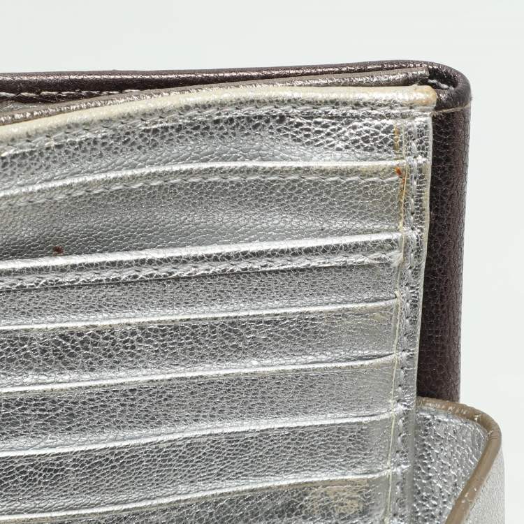 Pre Owned Salvatore Ferragamo Metallic Block Color Leather Gancini Bifold Wallet